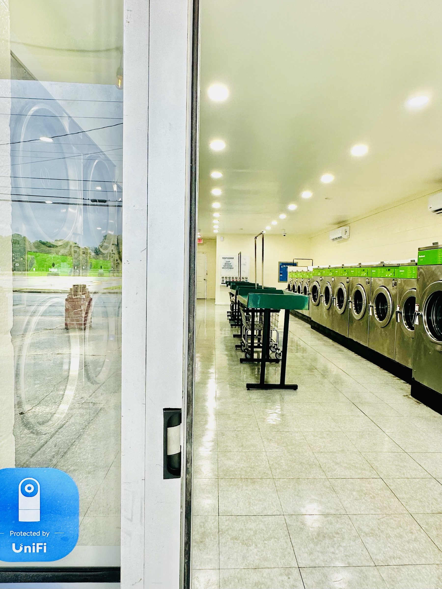 Looking into Clinton Laundry Works through the front door